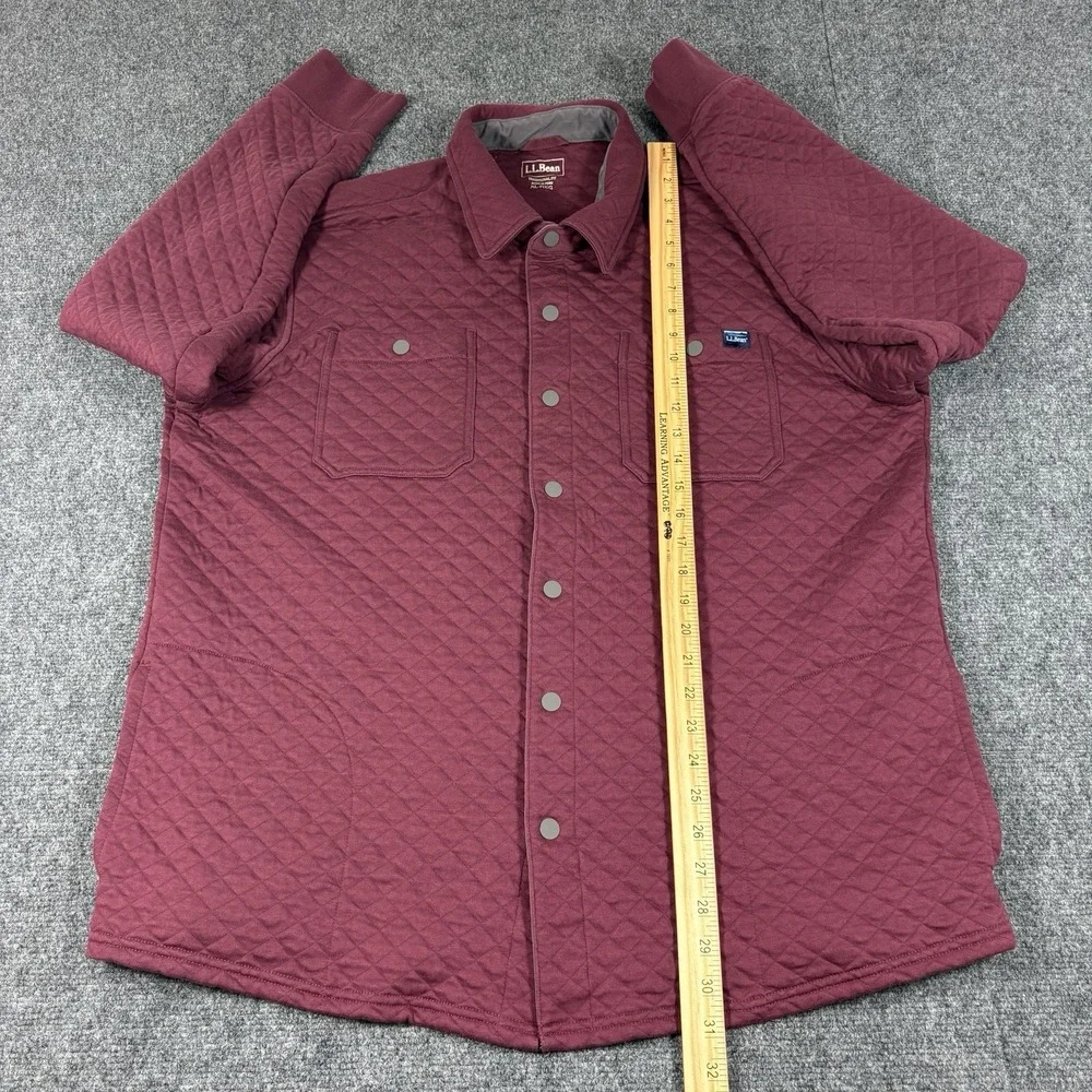 LL Bean Mens XL Traditional Fit Quilted Sweatshirt Snap Overshirt Shacket Maroon